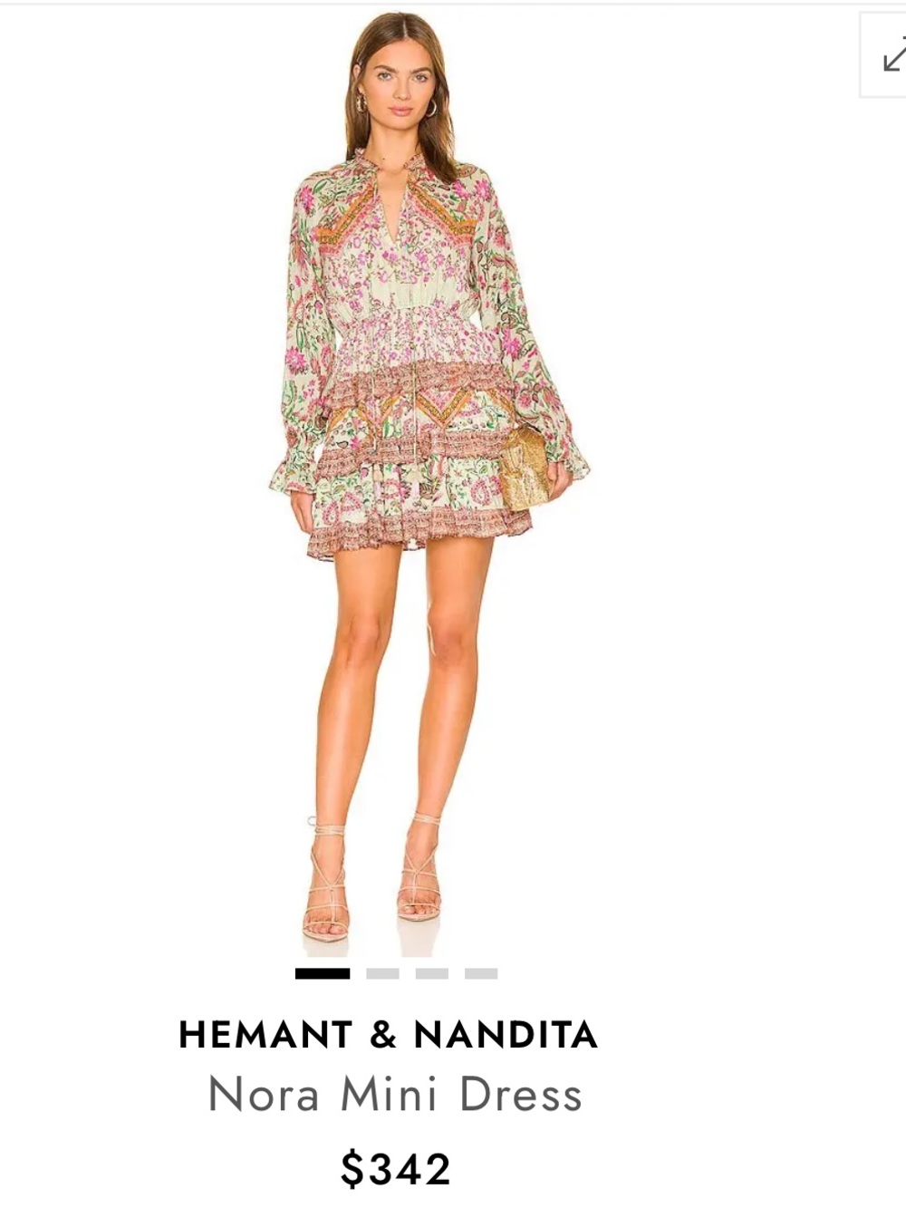 HEMANT & NANDITA NWT Nora Mini Dress in Sage and Pink Floral - Picture 2 of 7